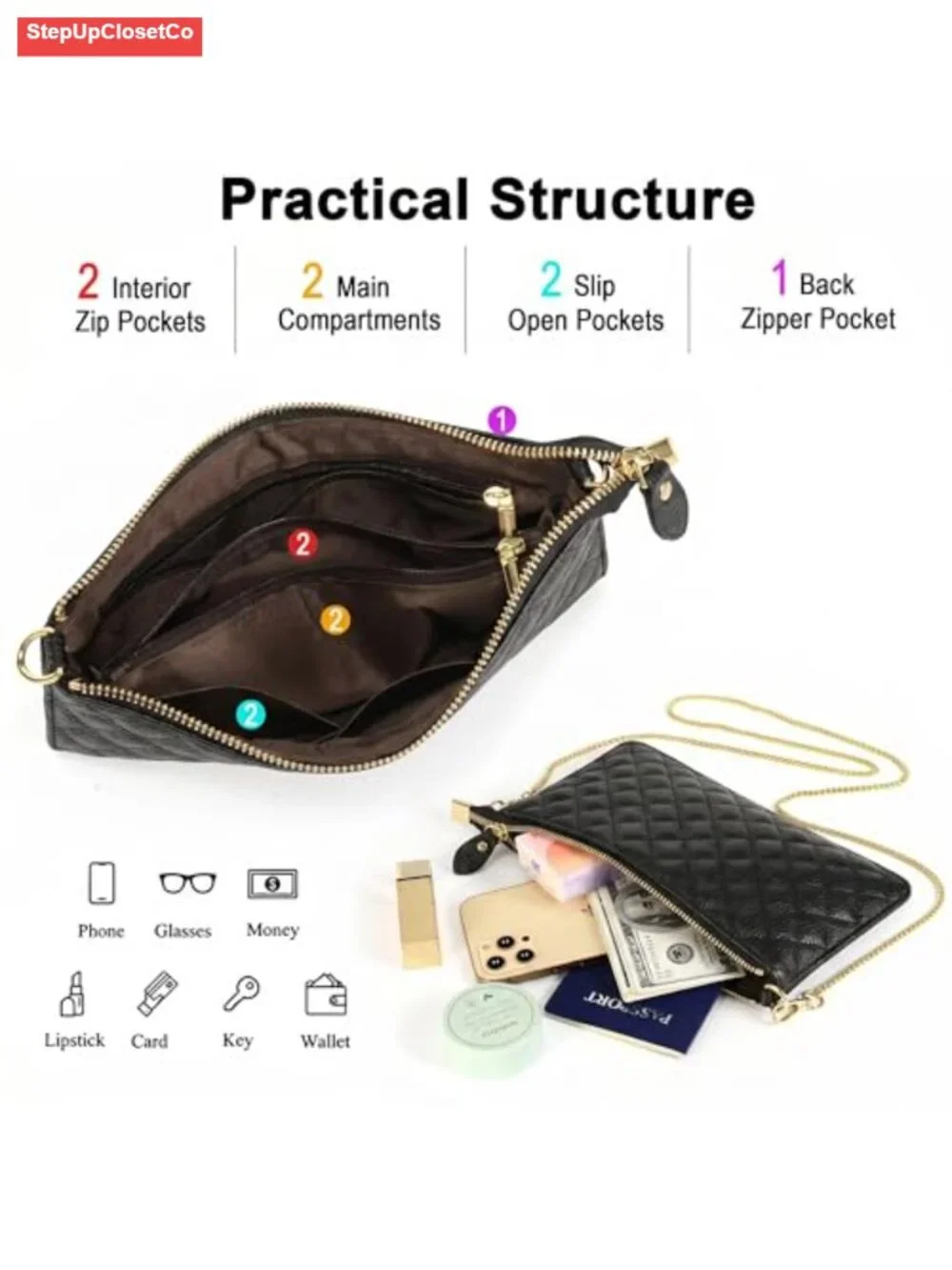 Genuine Leather Convertible Wristlet Crossbody Clutch Wallet Purse